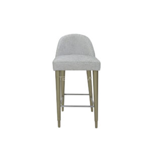 Silla de barra para cocina, con patas en madera pintadas en color dorado y tapizado en sintético de alta calidad color gris claro. Sillas de barra en Bucaramanga