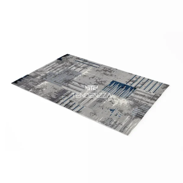 Alfombra Ottomano 8063A grey, alfombra Turca en forma rectangular de 2.30 mts de largo por 1.60 mts de ancho, base en tono gris claro con diseño de franjas horizontales y verticales gris oscuro, negro, azul y blanco. Alfombra para la sala moderna, alfombra para la habitación. Alfombras y tapetes en Bucaramanga